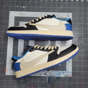 Travis Scott Air Jordan Sneakers in Cream, Black & Blue